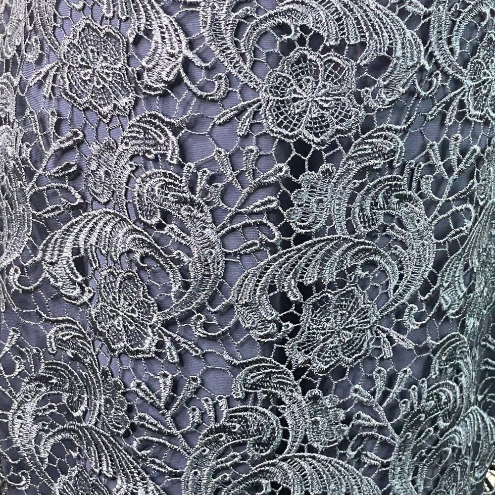 Ralph Lauren Lace Floral Sheath Dress Size 8 Navy Blue Midi Evening Elegant - Picture 10 of 11